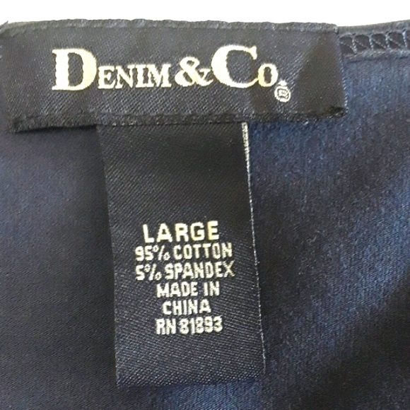 Denim  & Co Sz L Navy Long Sleeve Lace Trim Shirt - Picture 3 of 7